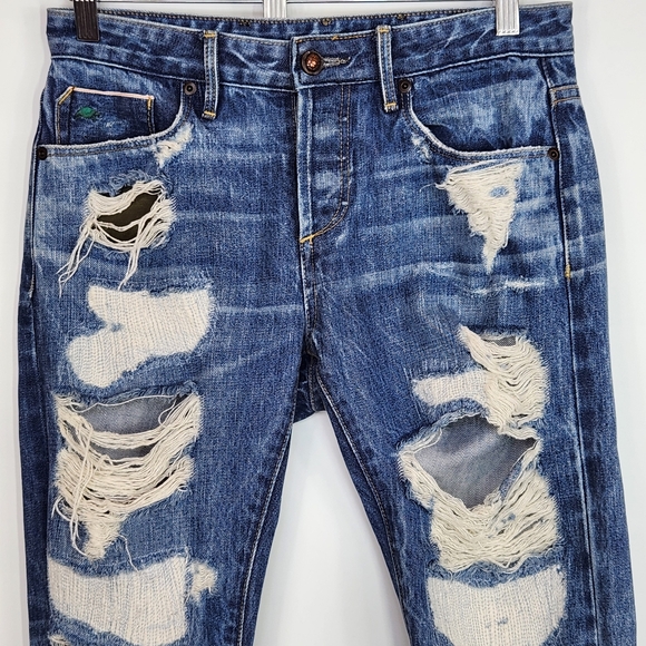 Tortoise Denim Mid-rise Cropped Straight Selvedge Jeans Destroyed Eco Friendly - Picture 3 of 15